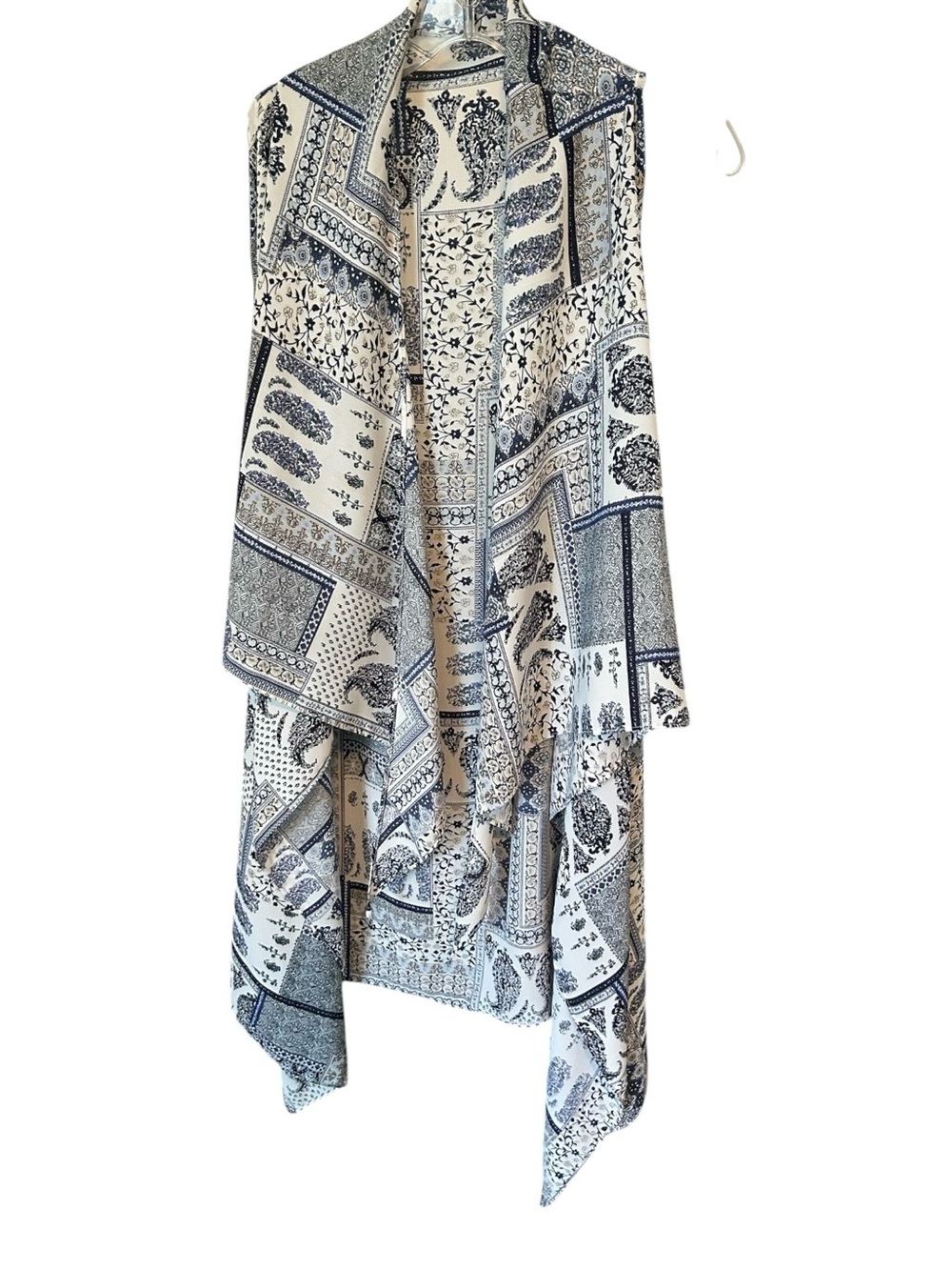 High Street Long BOHO Vest Blue White Flowy Patchwork High Low Floral Festival
